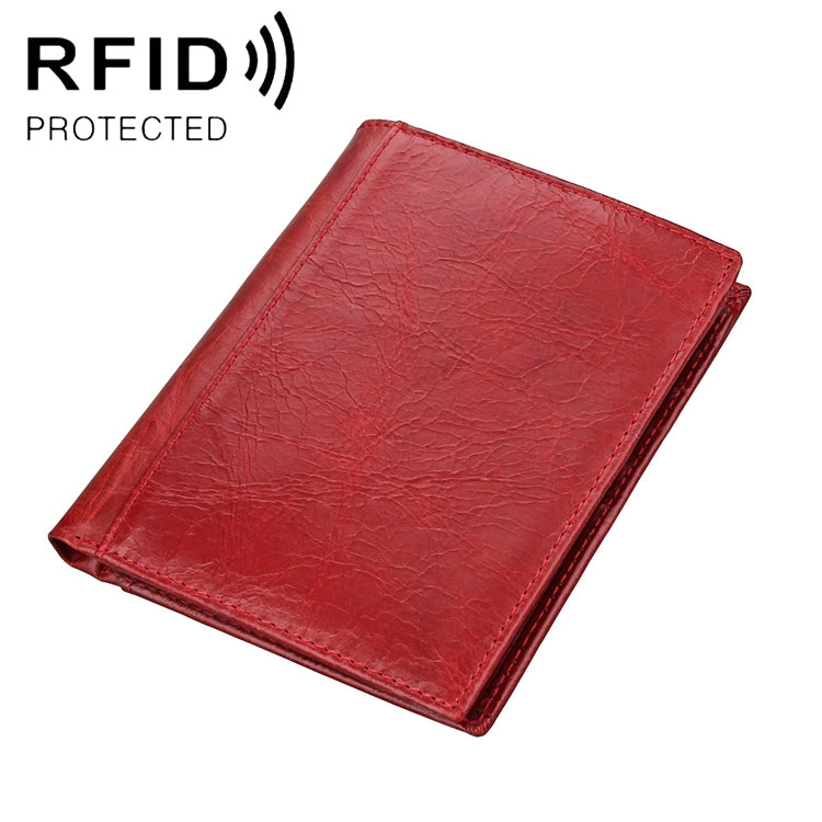محفظة جلدية متعددة الوظائف مضادة للمغناطيسية بنقشة الحصان المجنون مع حجب RFID، حقيبة جواز سفر 8235