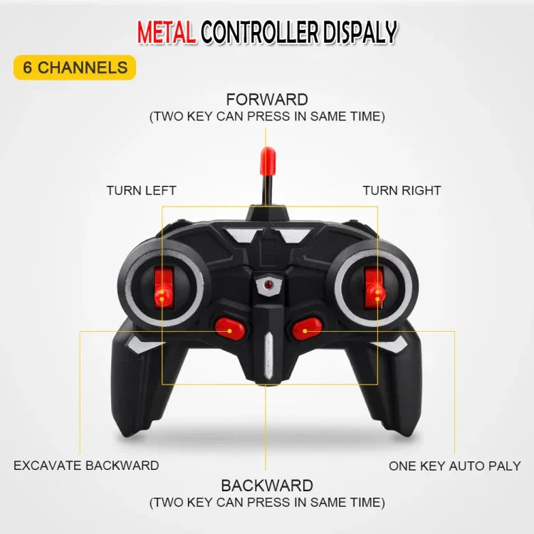 258-1 6 Channel 2.4G 1/24RC Remote-controlled Engineering Metal Excavator Charging RC Car, Metal