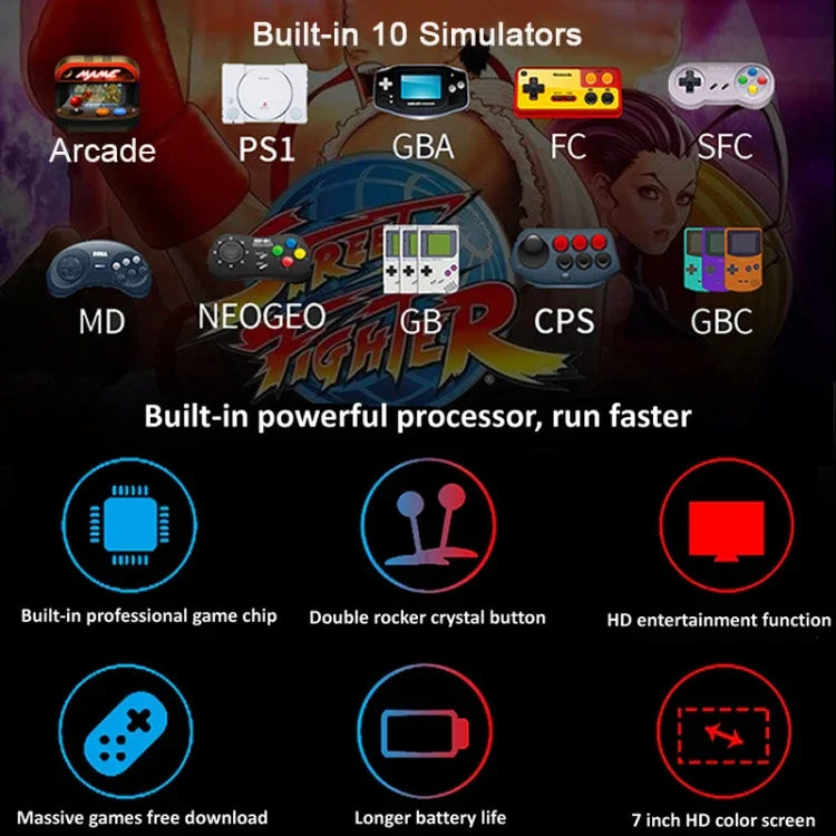 جهاز ألعاب محمول كلاسيكي رجعي Powkiddy X12 Plus بشاشة HD بحجم 7 إنش وذاكرة 16 جيجابايت، يدعم MP4 / الكتب الإلكترونية، X12 Plus