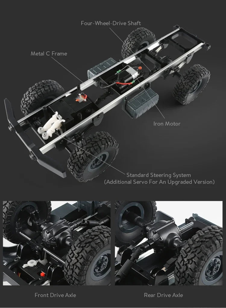 سيارة لعبة عسكرية صغيرة 1:16 بنظام تحكم عن بعد 2.4GHz 6WD مزودة بمسارات، JJR/C Q60 Transporter-1، Q60