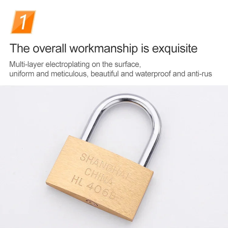 Copper Padlock Small Lock, Style: Long Lock Beam, 50mm Not Open, Long, 50mm Not Open