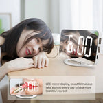ساعة مكتب مرآة مكياج LED متعددة الوظائف TS-8201-W منبه إلكتروني حساس للضوء تلقائي
