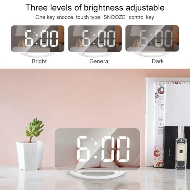 ساعة مكتب مرآة مكياج LED متعددة الوظائف TS-8201-W منبه إلكتروني حساس للضوء تلقائي