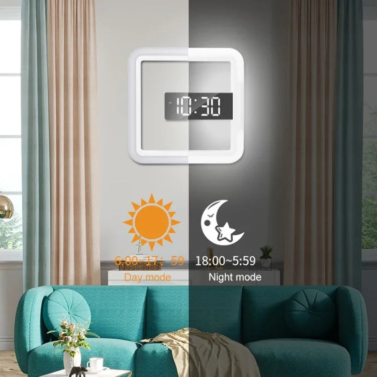 ساعة منبه رقمية متعددة الوظائف TS-S28-W مقياس حرارة RGB مربع LED مرآة ساعة حائط مجوفة، مقياس حرارة RGB ساعة