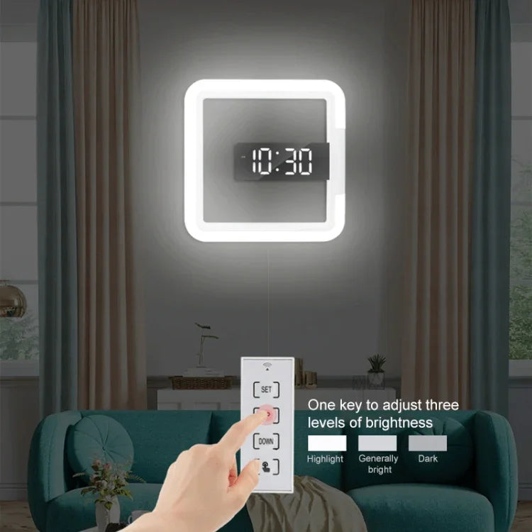 ساعة منبه رقمية متعددة الوظائف TS-S28-W مقياس حرارة RGB مربع LED مرآة ساعة حائط مجوفة، مقياس حرارة RGB ساعة