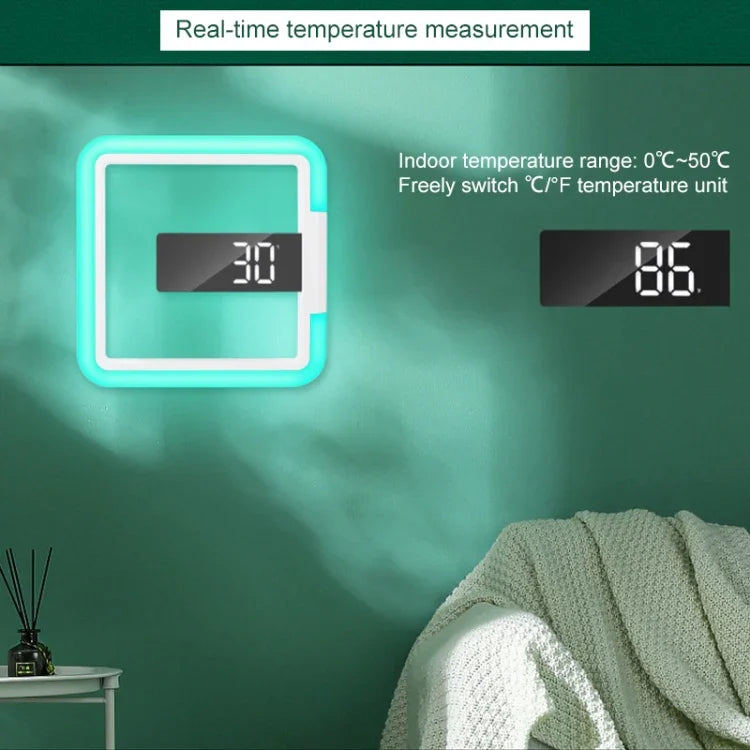 ساعة منبه رقمية متعددة الوظائف TS-S28-W مقياس حرارة RGB مربع LED مرآة ساعة حائط مجوفة، مقياس حرارة RGB ساعة