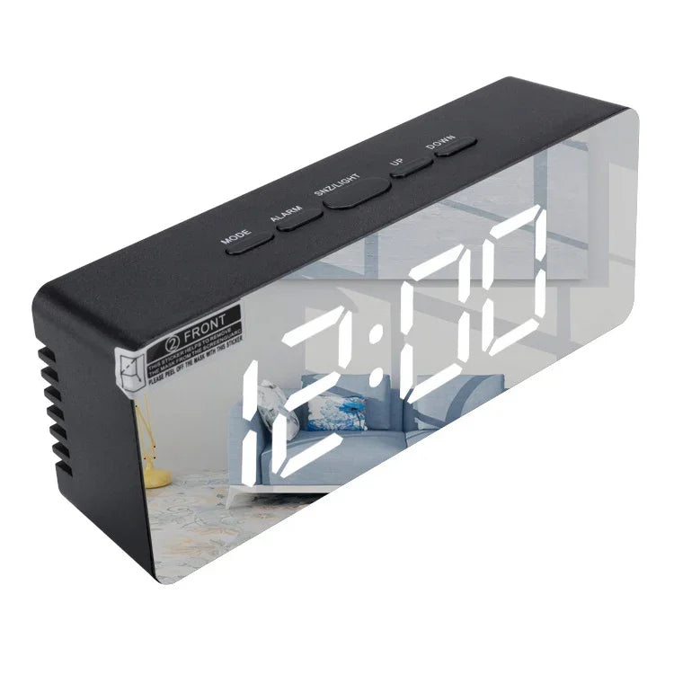 ساعة منبه LED متعددة الوظائف TS-S69-R بطارية / قابلة للشحن عبر الكهرباء، مرآة مكياج مزدوجة الاستخدام، TS-S69-G، TS-S69-HW