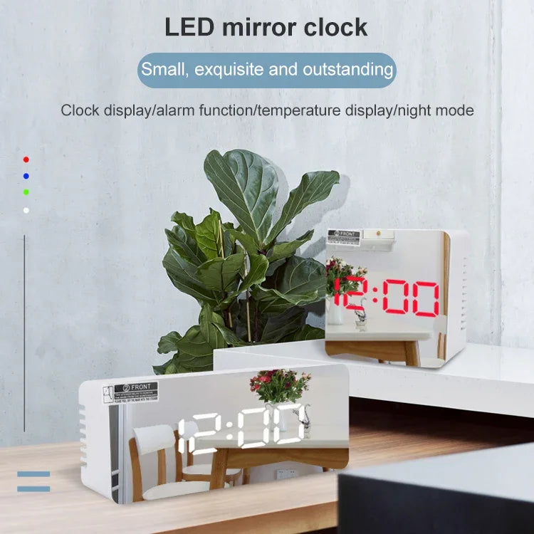 ساعة منبه LED متعددة الوظائف TS-S69-R بطارية / قابلة للشحن عبر الكهرباء، مرآة مكياج مزدوجة الاستخدام، TS-S69-G، TS-S69-HW