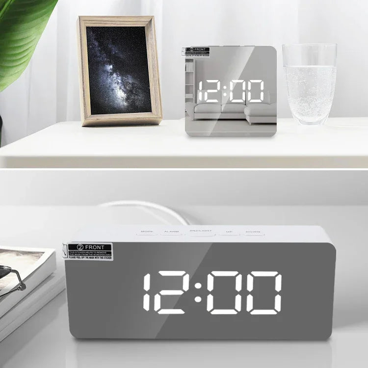 ساعة منبه LED متعددة الوظائف TS-S69-R بطارية / قابلة للشحن عبر الكهرباء، مرآة مكياج مزدوجة الاستخدام، TS-S69-G، TS-S69-HW