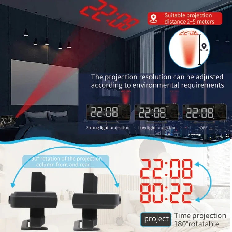 ساعة منبه رقمية TS-9210 مع عرض الوقت وعرض الإسقاط، TS-9210