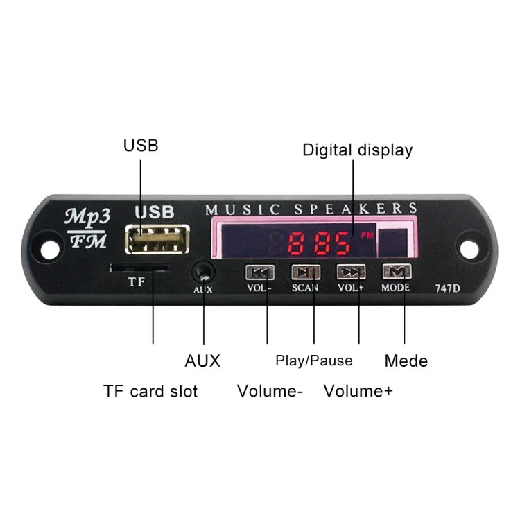 لوحة فك ترميز مشغل MP3 صوتي للسيارة 12 فولت مع راديو FM ومنفذ TF وUSB ومدخل AUX 3.5 مم، بدون تسجيل، بدون تسجيل