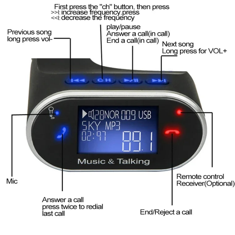 مشغل راديو ستيريو سيارة بشكل ساق دجاجة 630C، مشغل صوت MP3، مجموعة سيارة بلوتوث بدون استخدام اليدين، مرسل FM، 630C