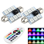 2 PCS Colorful 36MM Bicuspid Remote Control Car Dome Lamp LED Reading Light with 6 LED Lights, Car Dome Lamp