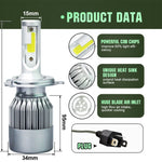 2pcs H4 18W 1800LM 6000K Waterproof IP68 Car Auto LED Headlight with 2 COB LED Lamps, DC 9-36V, H4