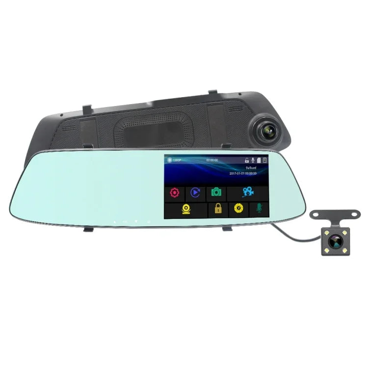 مسجل سيارة بشاشة لمس LCD بحجم 5 بوصات مع مرآة رؤية خلفية وكاميرا منفصلة، زاوية عرض واسعة 170 درجة، يدعم تسجيل الفيديو المتكرر / كشف الحركة / حساس G / بطاقة TF، G705