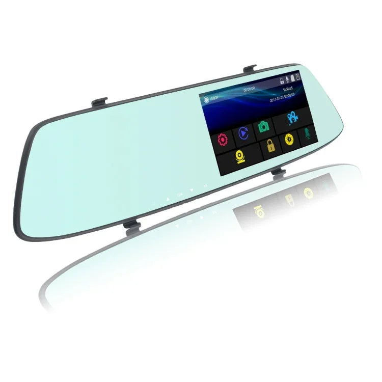 مسجل سيارة بشاشة لمس LCD بحجم 5 بوصات مع مرآة رؤية خلفية وكاميرا منفصلة، زاوية عرض واسعة 170 درجة، يدعم تسجيل الفيديو المتكرر / كشف الحركة / حساس G / بطاقة TF، G705