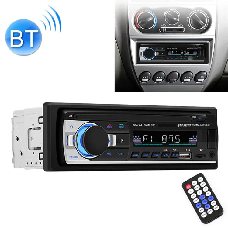 شاحن سيارة عالمي SWM-530 بجهد 12 فولت مع منفذي USB، راديو، مشغل MP3، يدعم FM وبلوتوث مع جهاز تحكم عن بعد، SWM-530