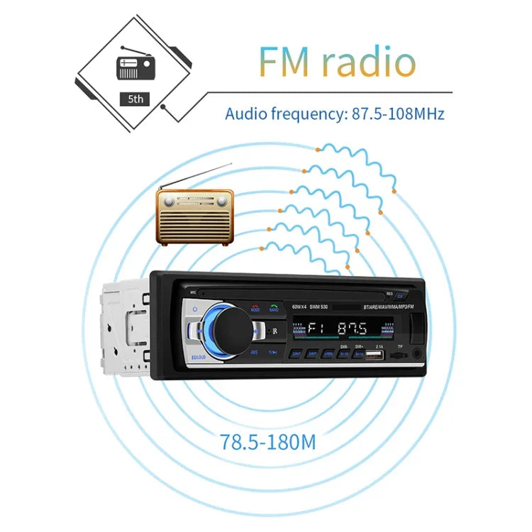 شاحن سيارة عالمي SWM-530 بجهد 12 فولت مع منفذي USB، راديو، مشغل MP3، يدعم FM وبلوتوث مع جهاز تحكم عن بعد، SWM-530