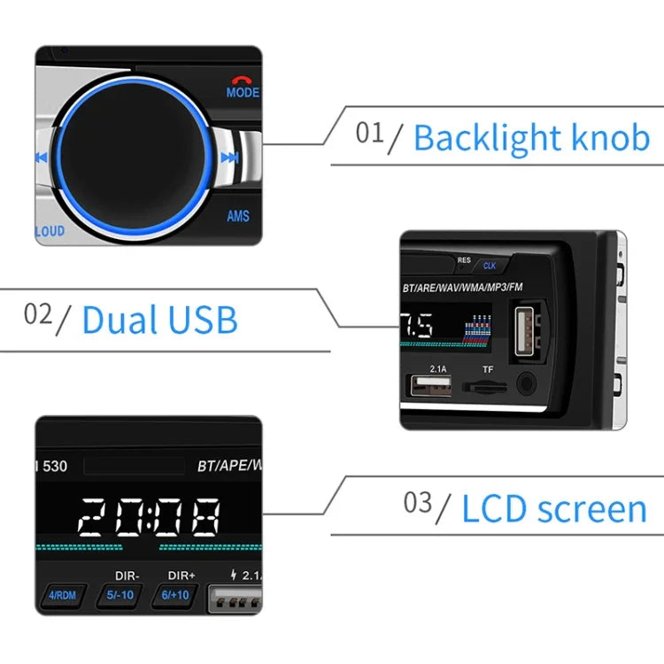 شاحن سيارة عالمي SWM-530 بجهد 12 فولت مع منفذي USB، راديو، مشغل MP3، يدعم FM وبلوتوث مع جهاز تحكم عن بعد، SWM-530