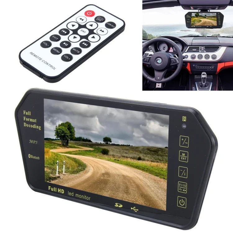 شاشة سيارة ملونة TFT-LCD خلفية بقياس 7 بوصة ودقة 480*234 مع مشغل MP5 وبلوتوث، تدعم وظيفة الشاشة العكسية التلقائية، 7 بوصة 480*234