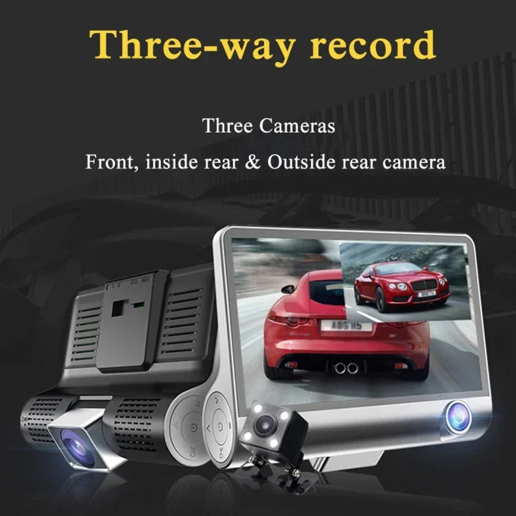كاميرا سيارة DVR بشاشة IPS بحجم 4.0 بوصة، 5.0 ميجا بكسل، زاوية واسعة 170 درجة، دقة كاملة HD 1080P، 3 قنوات فيديو، تدعم إضاءة للرؤية الليلية / رؤية خلفية / بطاقة TF (بحد أقصى 32 جيجابايت) / مستشعر G / كشف الحركة، 170 درجة