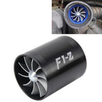 F1-Z Car Stainless Universal Supercharger Dual Double Turbine Air Intake Fuel Saver Turbo Turboing Charger Fan Set kit, Double Side(Blue), Double Side(Black), Double Side(Red), Double Side(Silver)