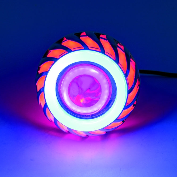 Motorcycle 30W DC 12V-85V LED Headlight Lens Built-in Whirlwind Double Aperture Angle Eyes + Devil Eye, Red Light (Whirlwind), Blue Light (Whirlwind)
