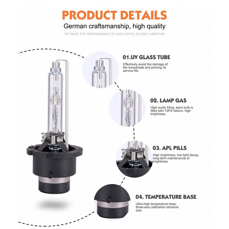 2 PCS D4S 35W 3800 LM 6000K HID Bulbs Xenon Lights Lamps, DC 12V, D4S