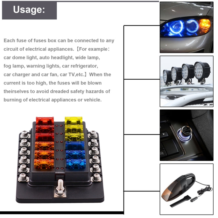 1 in 12 Out Fuse Box Screw Terminal Section Fuse Holder Kits with LED Warning Indicator for Auto Car Truck Boat, 1 in 12 Out (Screw Terminal Section)