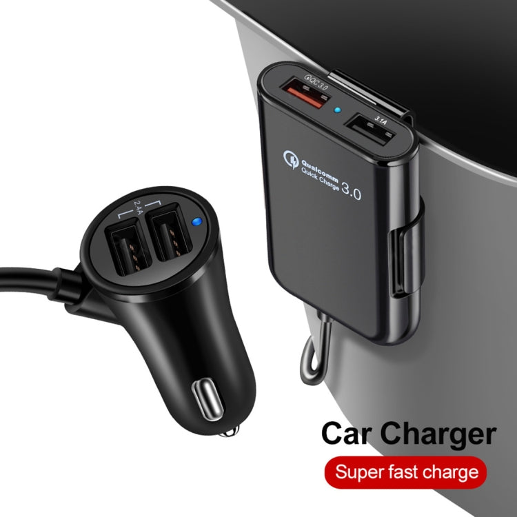 HMQ-C801 1.8m 8A Max 4 Ports USB Car Charger with Extending USB HUB for Front & Back Seat Charging, HMQ-C801