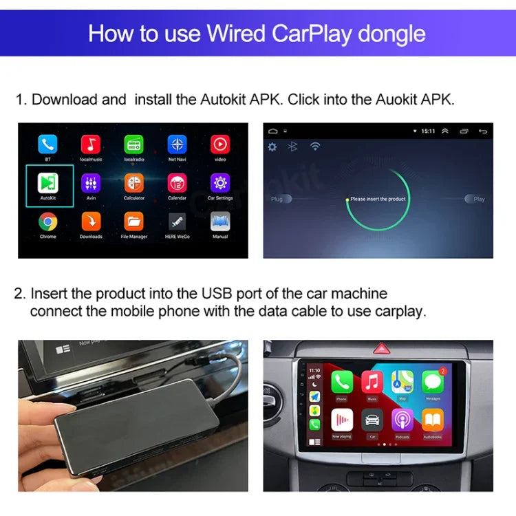 نظام ملاحة سيارة لأندرويد / أبل كار بلاي، وحدة بلوتوث لاسلكية، محول USB ذكي للسيارة، CPC200-Autokit