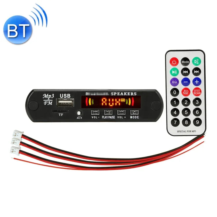 لوحة فك ترميز مشغل MP3 صوتي للسيارة 12 فولت 2x3 واط، راديو FM، بطاقة TF، USB، AUX 3.5 مم، مع بلوتوث / تسجيل المكالمات / مضخم صوت / تحكم عن بعد، 12 فولت