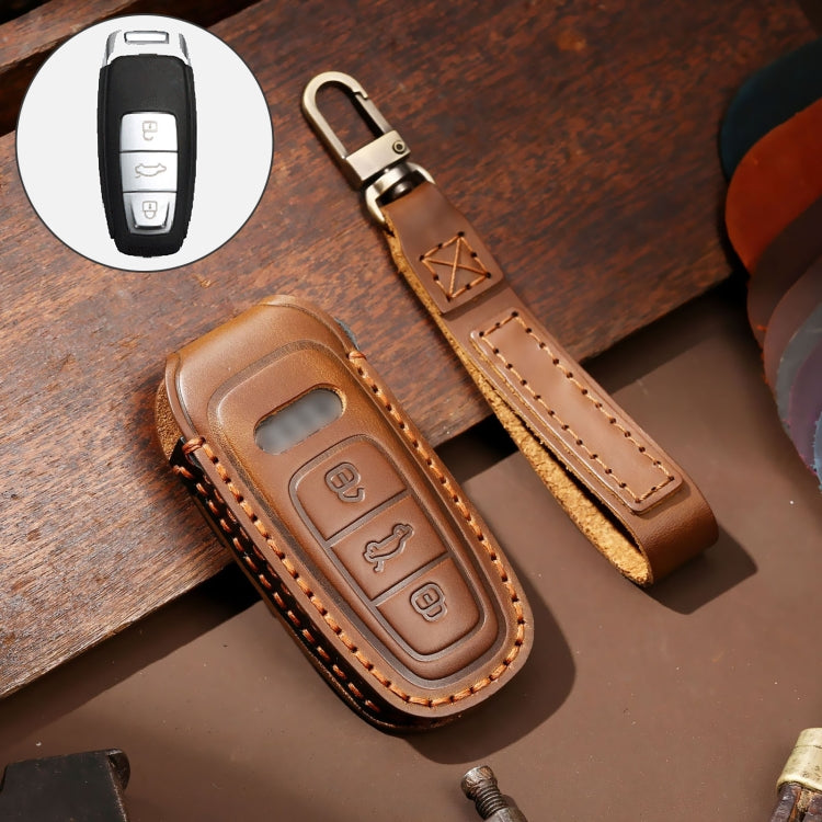 Hallmo Car Cowhide Leather Key Protective Cover Key Case for Audi A6L / A8L / A4 / A7 / A5 C Style, For Audi A6L C Style