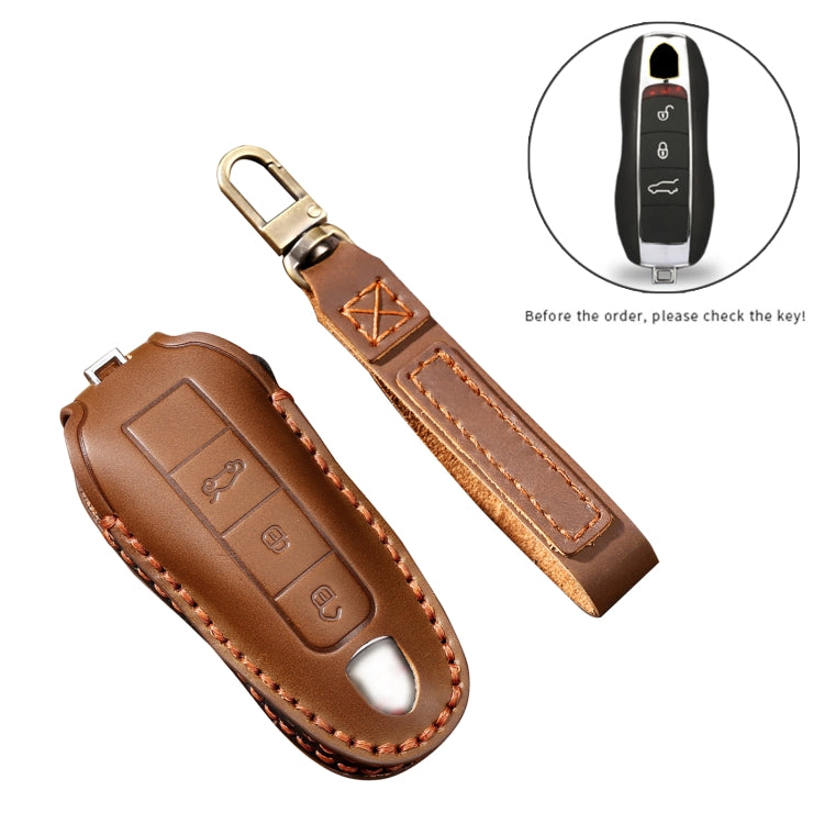 Hallmo Car Cowhide Leather Key Protective Cover Key Case for Porsche Macan 718 2021 A Style, For Porsche Macan A Style