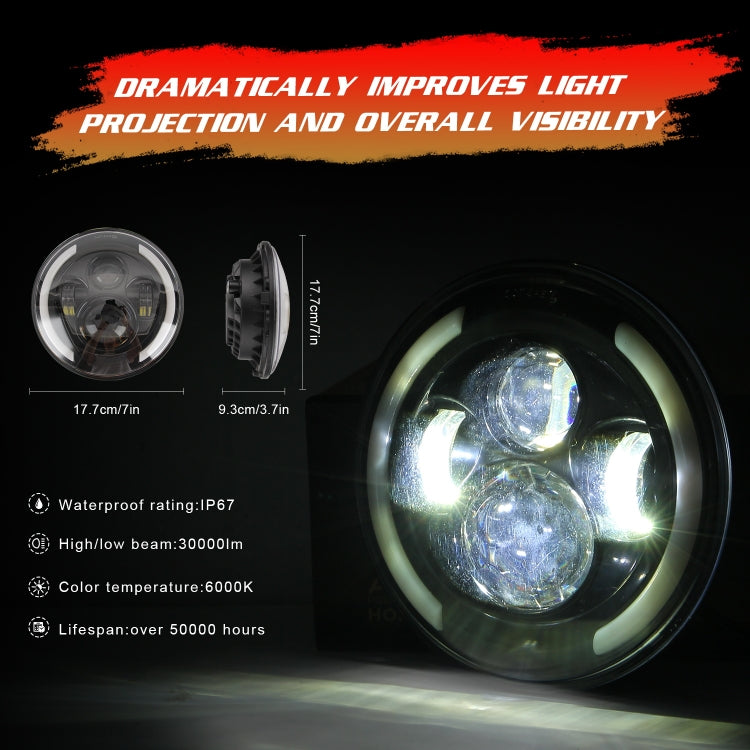 7 inch H4 / H13 DC 9V-30V 3000LM 3000K-6000K 25W Car Round Shape LED Headlight Lamps for Jeep Wrangler, with Angel Eye, For Jeep Wrangler, For Jeep Wrangler (Blue Light)