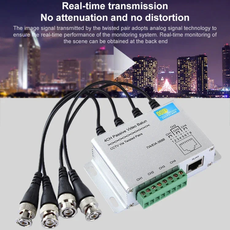HD204A-F HD-CVI/TVI/AHD CCTV 4 قنوات محول فيديو بالون سلبي UTP، HD204A-F