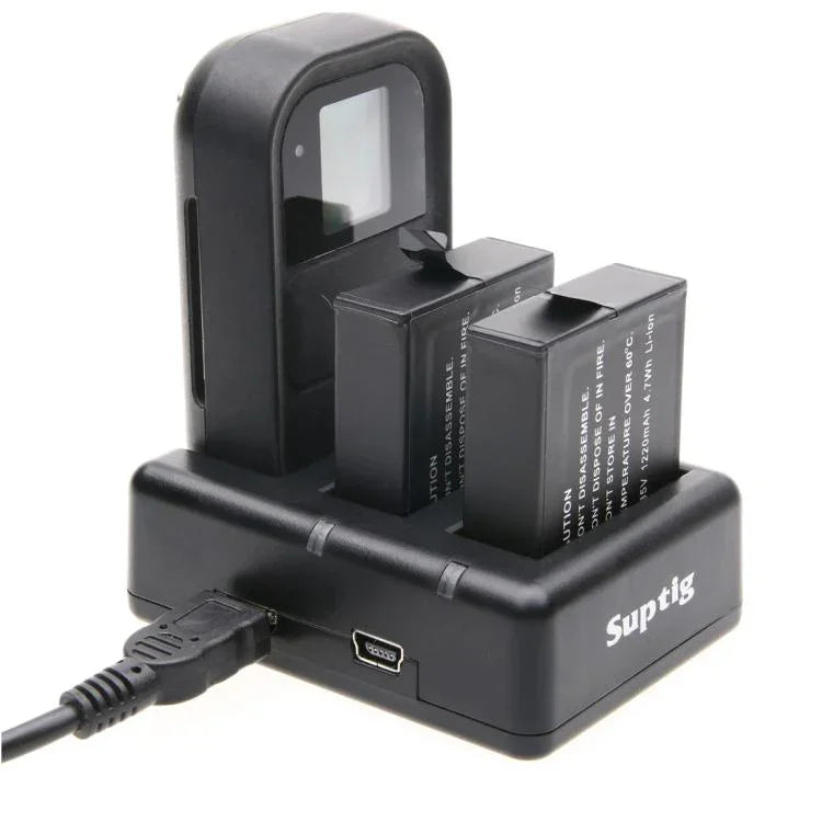 شاحن بطاريتين + شاحن تحكم عن بعد مع كابل USB لكاميرات GoPro HERO7 Black /6 /5 (AHDBT-501)، البطاريات غير مشمولة، شاحن بطارية + تحكم عن بعد