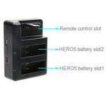 شاحن بطاريتين + شاحن تحكم عن بعد مع كابل USB لكاميرات GoPro HERO7 Black /6 /5 (AHDBT-501)، البطاريات غير مشمولة، شاحن بطارية + تحكم عن بعد