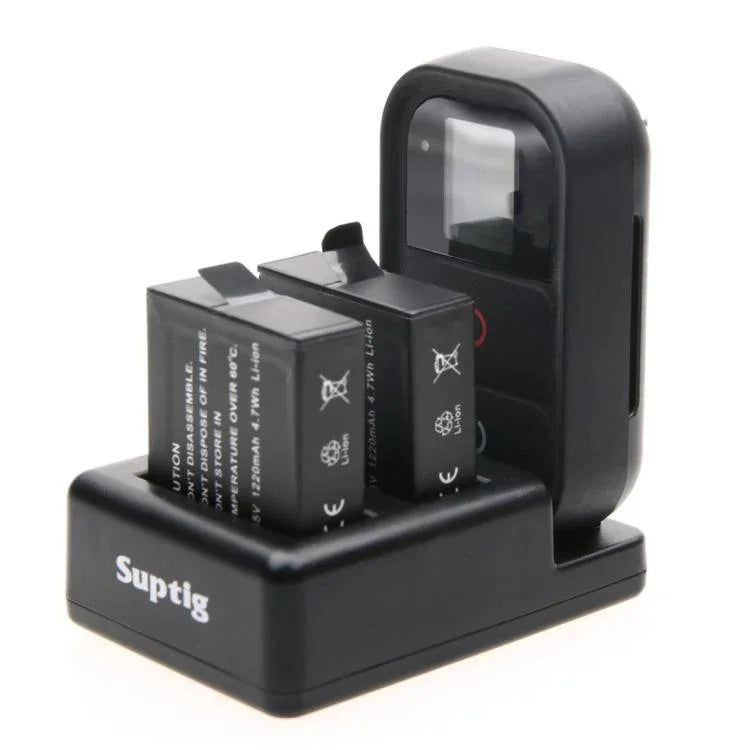شاحن بطاريتين + شاحن تحكم عن بعد مع كابل USB لكاميرات GoPro HERO7 Black /6 /5 (AHDBT-501)، البطاريات غير مشمولة، شاحن بطارية + تحكم عن بعد