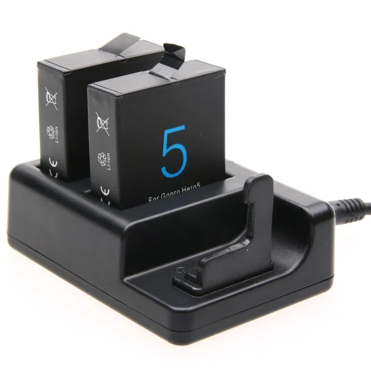 شاحن بطاريتين + شاحن تحكم عن بعد مع كابل USB لكاميرات GoPro HERO7 Black /6 /5 (AHDBT-501)، البطاريات غير مشمولة، شاحن بطارية + تحكم عن بعد