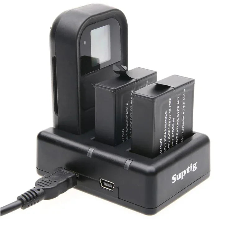 شاحن بطاريتين + شاحن تحكم عن بعد مع كابل USB لكاميرات GoPro HERO7 Black /6 /5 (AHDBT-501)، البطاريات غير مشمولة، شاحن بطارية + تحكم عن بعد