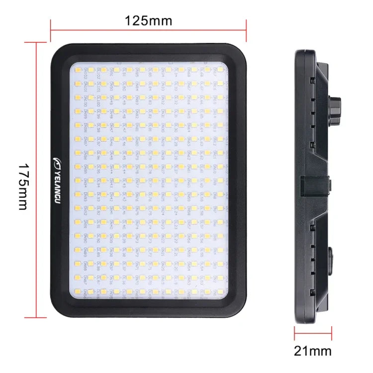 YELANGU YLG0504B ضوء استوديو قابل للتعتيم بدون استقطاب 204 مصباح LED 1000 لومن 3300-5600 كلفن ضوء فيديو وتصوير لكاميرات كانون، نيكون، DSLR، 204 مصباح LED