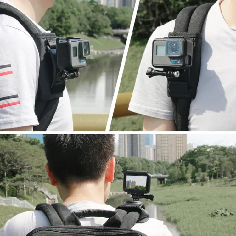 حامل حقيبة ظهر قابل للدوران 360 درجة مع مشبك إطلاق سريع لكاميرات GoPro، Insta360، DJI وغيرها من كاميرات الحركة