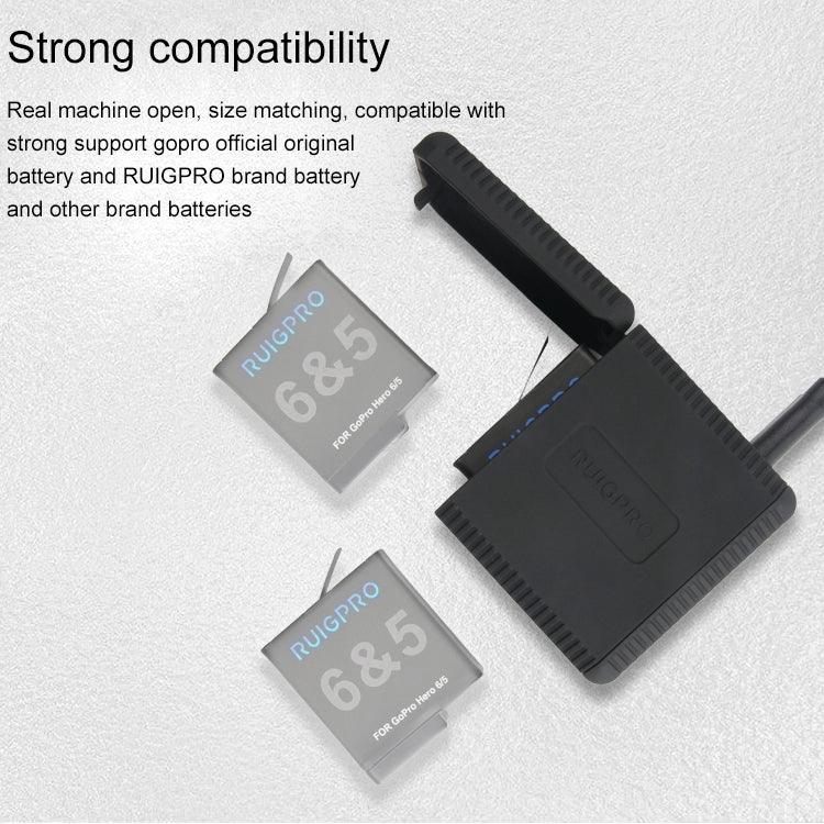 صندوق شحن بطاريات USB ثلاثي RUIGPRO مع كابل USB وضوء مؤشر LED لكاميرا GoPro HERO6 /5