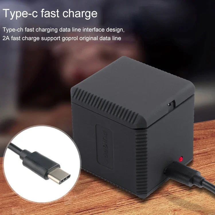 صندوق شحن بطاريات USB ثلاثي RUIGPRO مع كابل USB وضوء مؤشر LED لكاميرا GoPro HERO6 /5