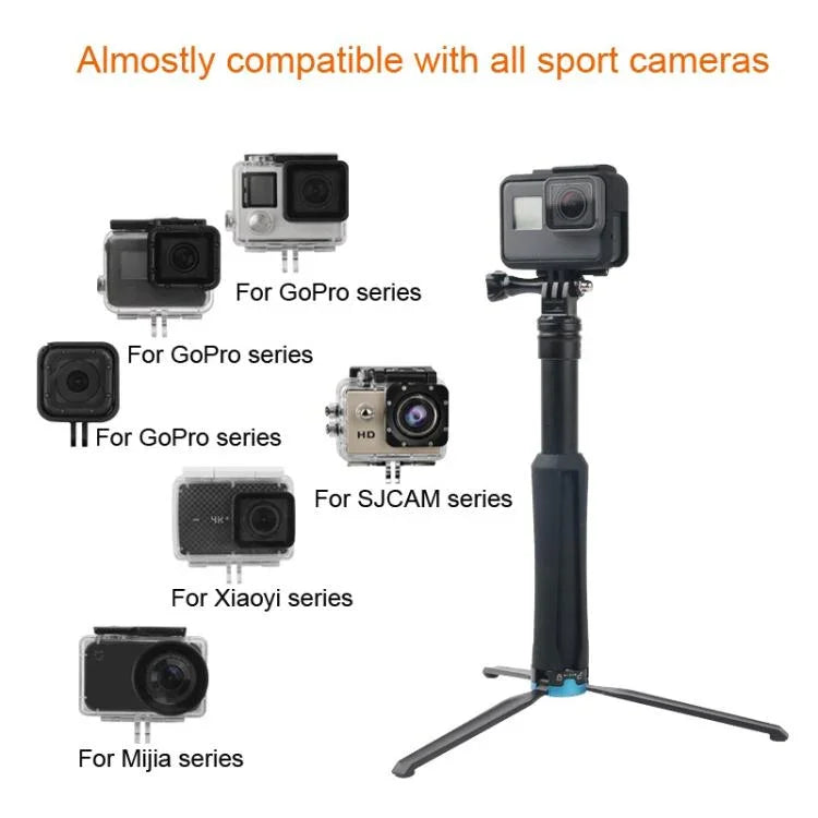 حامل ترايبود محمول قابل للطي وعصا سيلفي أحادية لكاميرات GoPro، Insta360، DJI وغيرها، الطول: 23.5-81 سم، RUIGPRO