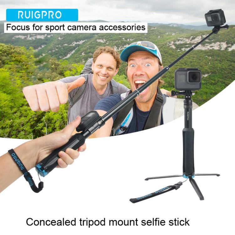حامل ترايبود محمول قابل للطي وعصا سيلفي أحادية لكاميرات GoPro، Insta360، DJI وغيرها، الطول: 23.5-81 سم، RUIGPRO
