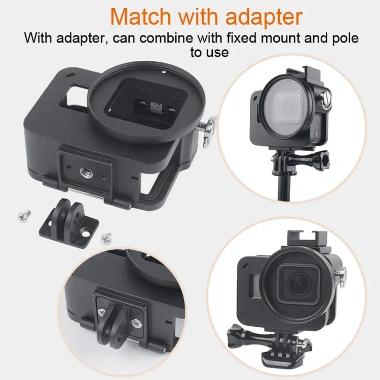 هيكل حماية من سبائك الألمنيوم CNC مع إطار تأمين وعدسة UV بحجم 52 مم لكاميرا GoPro HERO7 Black /6 /5، عدسة UV سوداء 52 مم