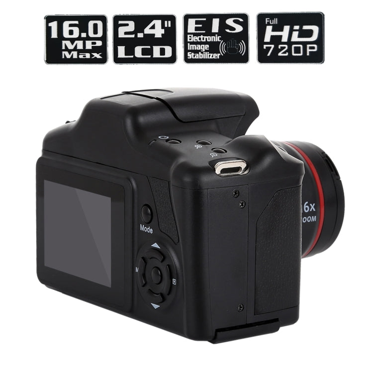 كاميرا DV DSLR بدقة 1.3 ميجا بكسل HD، شاشة LCD بحجم 2.4 بوصة، تسجيل بدقة Full HD 720P، تثبيت إلكتروني للصورة EIS، 720P