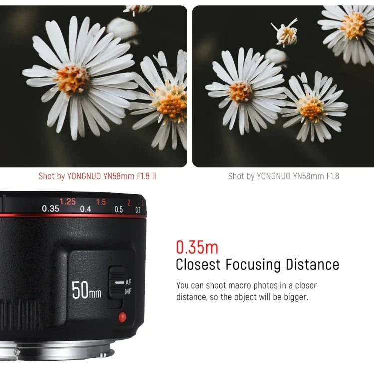 عدسة يانغنو YN50MM F1.8C II F1.8 مع تركيز تلقائي لتركيب كانون EF عدسة جديدة، YN50mm F1.8C II